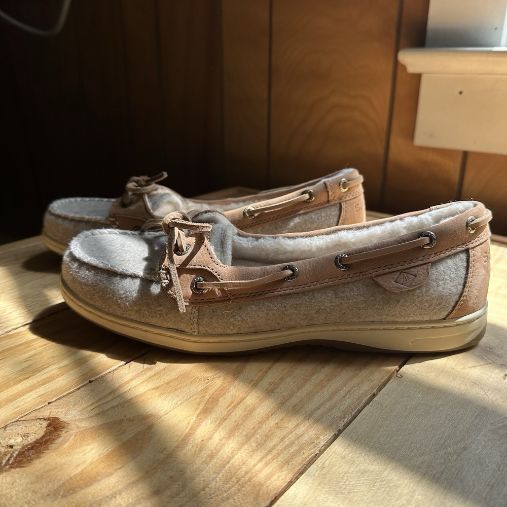 NEW SPERRY Angelfish 1 Eye Boat Shoe Women's Size US 8.5 Gray Grey Brown Cozy